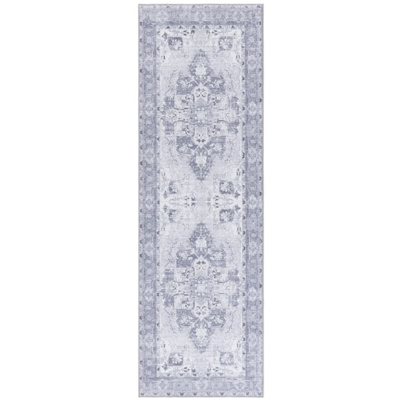 SAFAVIEH Tucson Camillo Oriental Machine Washable Runner Rug, Dark Gray/Light Gray, 2'6" x 8'