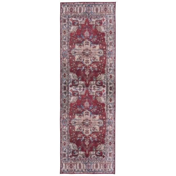 SAFAVIEH Tucson Camillo Oriental Machine Washable Runner Rug, Red/Beige, 2'6" x 20'