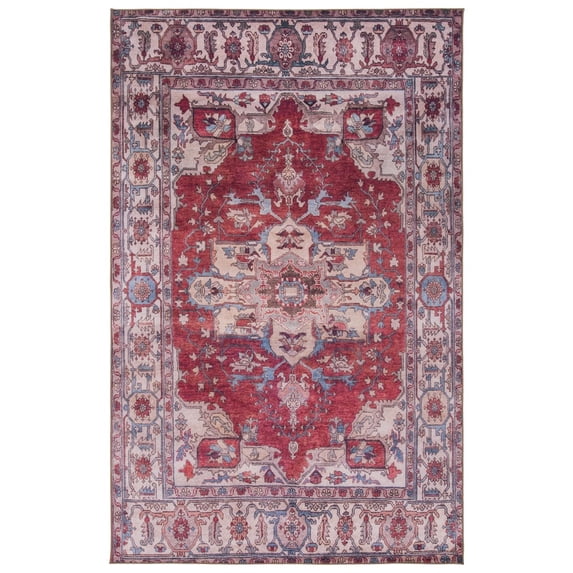 SAFAVIEH Tucson Camillo Traditional Machine Washable Area Rug, 3' x 5', Red/Beige