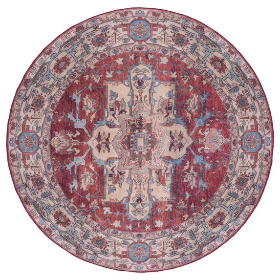SAFAVIEH Tucson Camillo Traditional Machine Washable Area Rug, 4' x 4' Round, Red/Beige