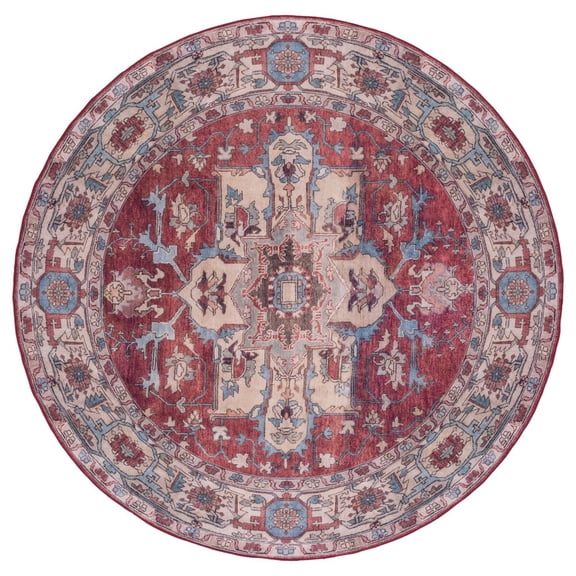 SAFAVIEH Tucson Camillo Traditional Machine Washable Area Rug, 4' x 4' Round, Red/Beige