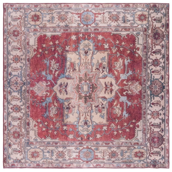 SAFAVIEH Tucson Camillo Traditional Machine Washable Area Rug, 4' x 4' Square, Red/Beige