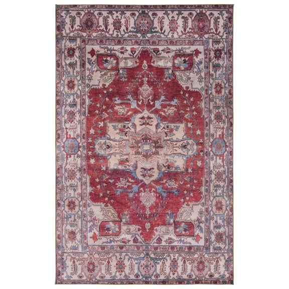 SAFAVIEH Tucson Camillo Traditional Machine Washable Area Rug, 5' x 8', Red/Beige