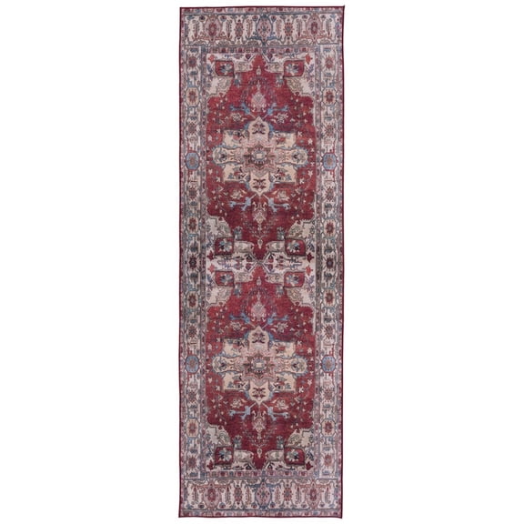 SAFAVIEH Tucson Camillo Traditional Machine Washable Runner, 2'6" x 8', Red/Beige
