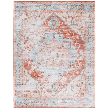 SAFAVIEH Tucson Caroline Oriental Machine Washable Area Rug, Turquoise/Rust, 8' x 10'
