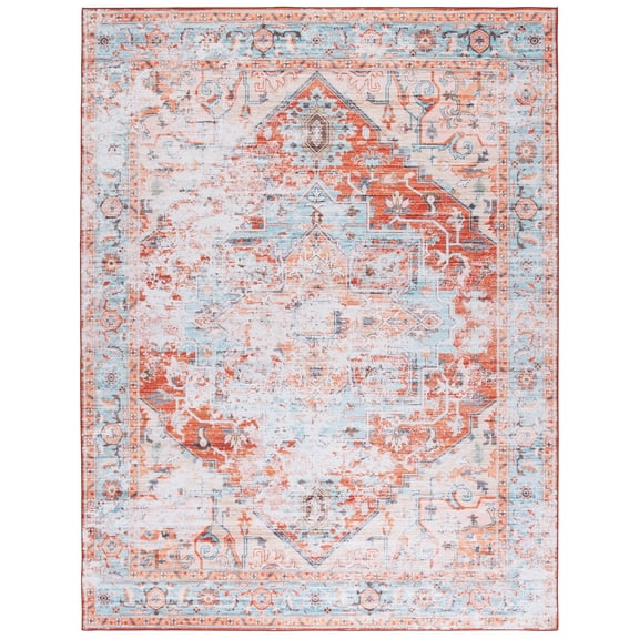 SAFAVIEH Tucson Caroline Oriental Machine Washable Area Rug, Turquoise/Rust, 8' x 10'