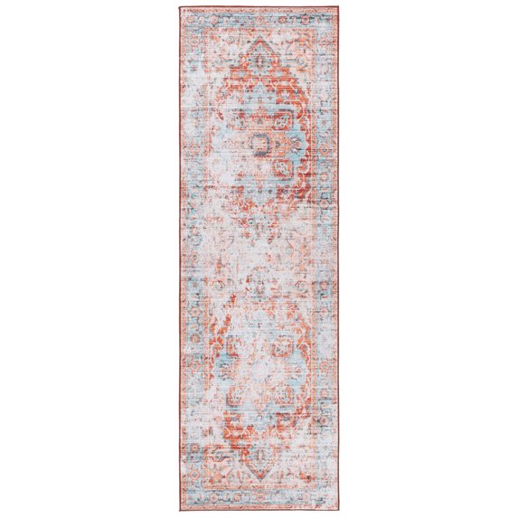 SAFAVIEH Tucson Caroline Oriental Machine Washable Runner Rug, Turquoise/Rust, 2'6" x 8'