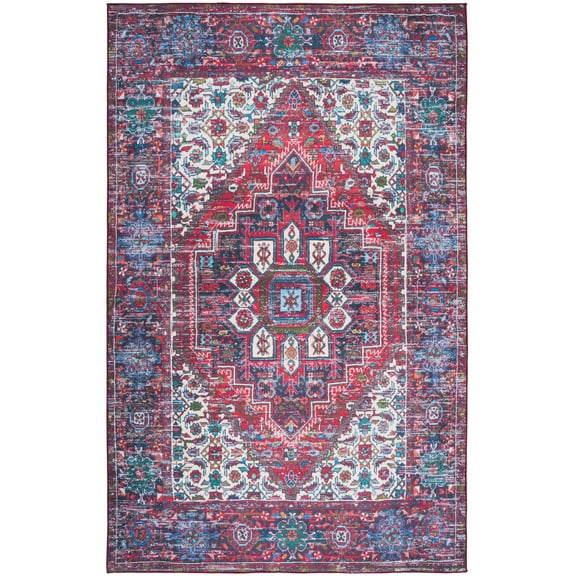SAFAVIEH Tucson Cornelius Traditional Machine Washable Area Rug, 5' x 8', Red/Blue