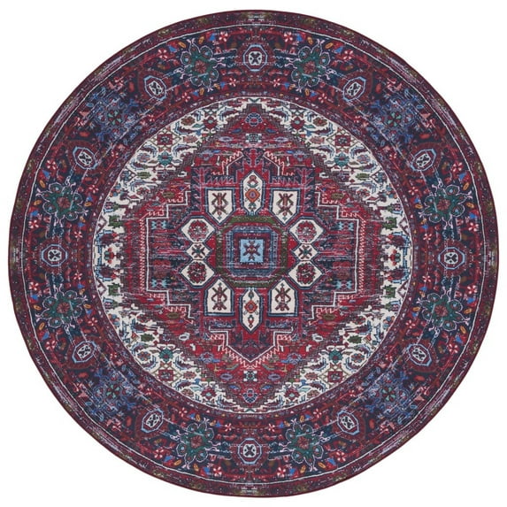 SAFAVIEH Tucson Cornelius Traditional Machine Washable Area Rug, 6' x 6' Round, Red/Blue