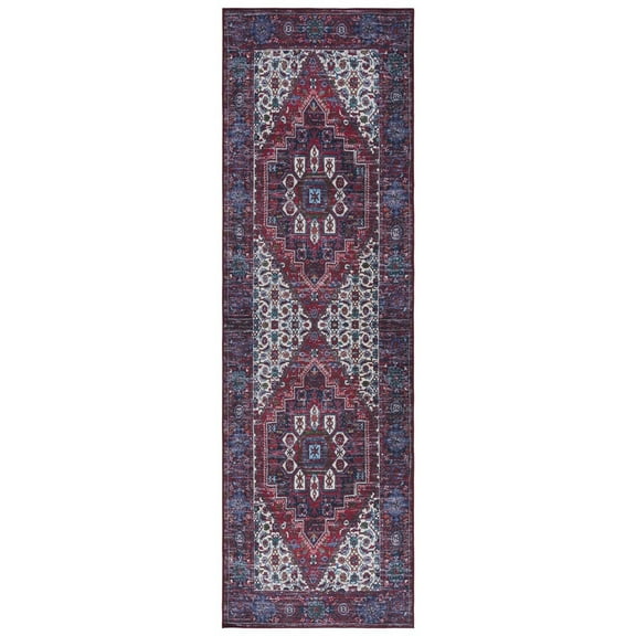 SAFAVIEH Tucson Cornelius Traditional Machine Washable Runner, 2'6" x 8', Red/Blue