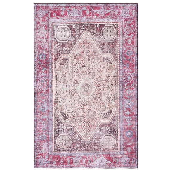 SAFAVIEH Tucson Crane Traditional Machine Washable Area Rug, 4' x 6', Beige/Red