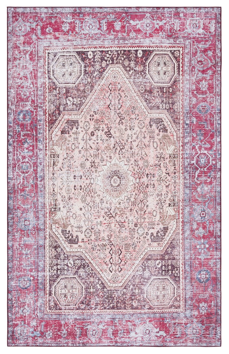 SAFAVIEH Tucson Crane Traditional Machine Washable Area Rug, 5' x 8', Beige/Red