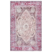 SAFAVIEH Tucson Crane Traditional Machine Washable Area Rug, 5' x 8', Beige/Red