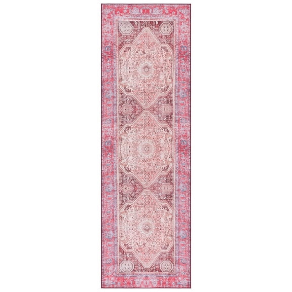 SAFAVIEH Tucson Crane Traditional Machine Washable Runner, 2'6" x 8', Beige/Red