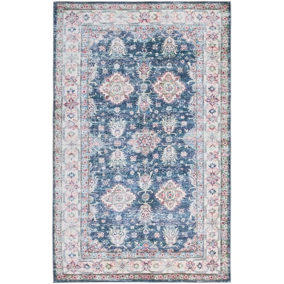 SAFAVIEH Tucson Crystal Traditional Machine Washable Area Rug, 5' x 8', Navy/Beige