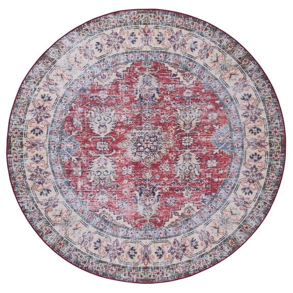 SAFAVIEH Tucson Crystal Traditional Machine Washable Area Rug, 6' x 6' Round, Rust/Beige
