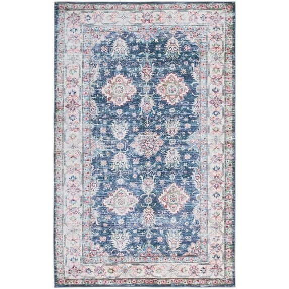 SAFAVIEH Tucson Crystal Traditional Machine Washable Area Rug, 6' x 9', Navy/Beige