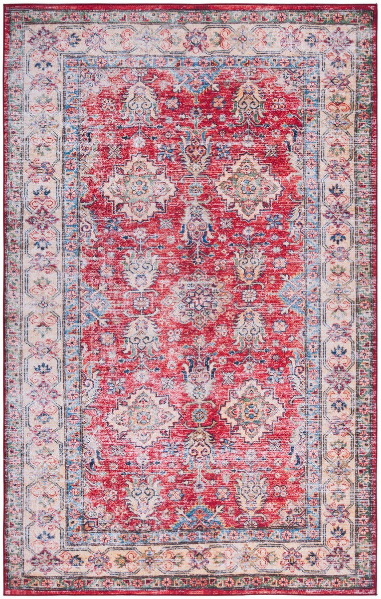 Rust and Beige 9' x 12' Machine Washable Synthetic Area Rug