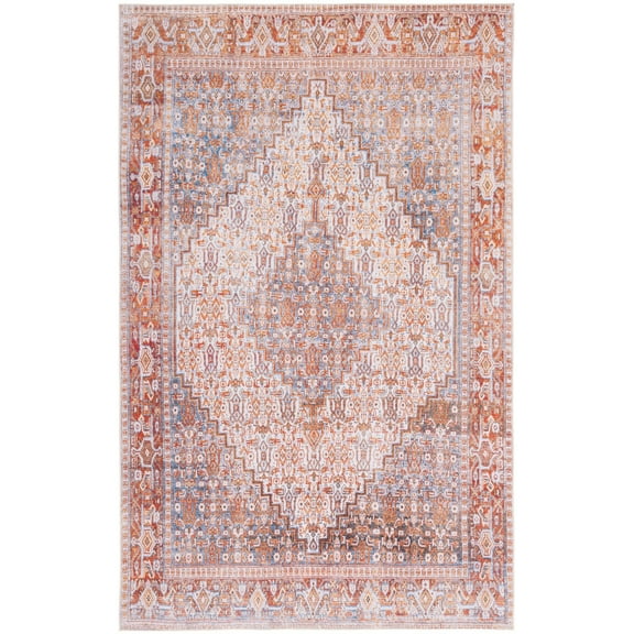 SAFAVIEH Tucson Damjan Traditional Machine Washable Area Rug, 5' x 8', Beige/Rust