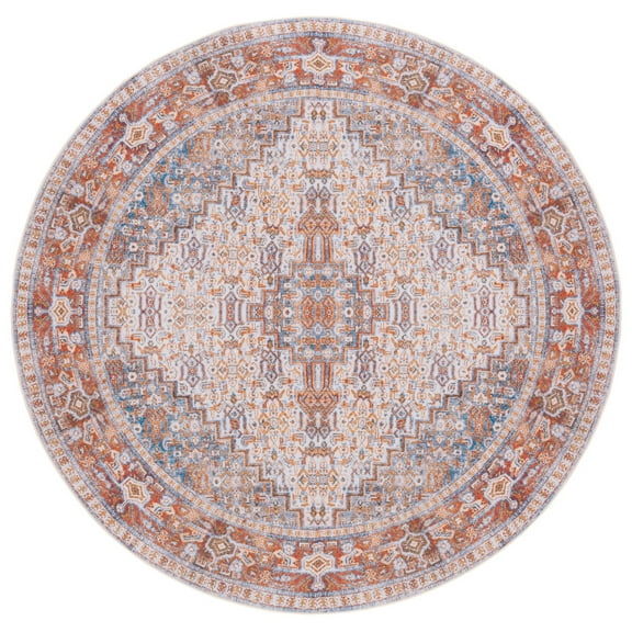 SAFAVIEH Tucson Damjan Traditional Machine Washable Area Rug, 6' x 6' Round, Beige/Rust