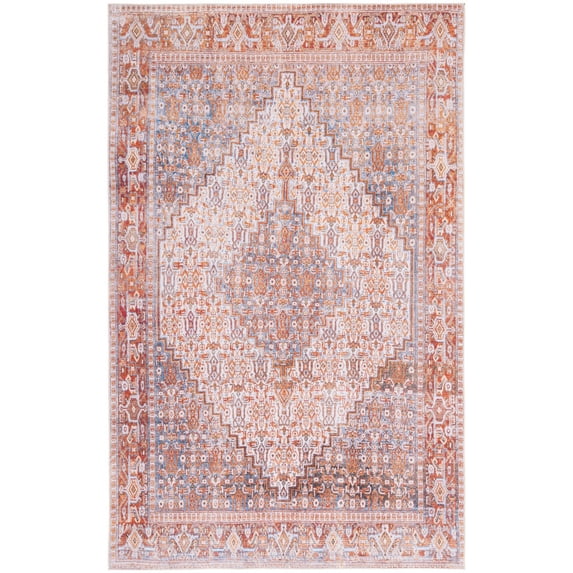 SAFAVIEH Tucson Damjan Traditional Machine Washable Area Rug, 6' x 6' Square, Beige/Rust