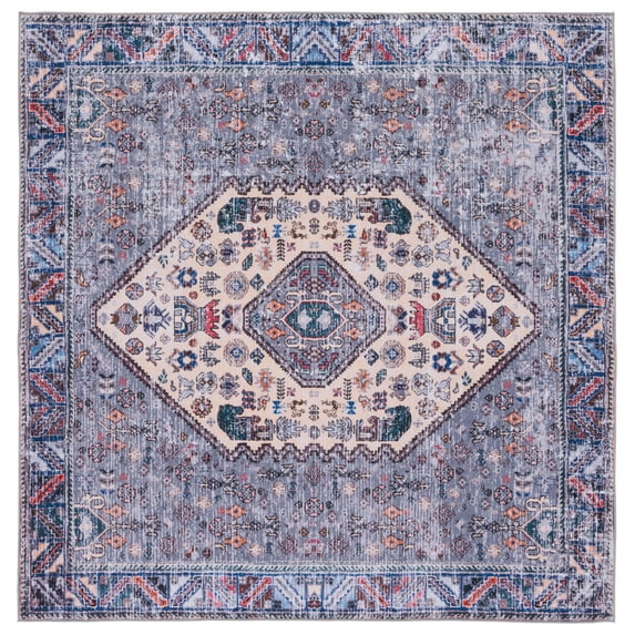SAFAVIEH Tucson Delora Traditional Machine Washable Area Rug, 6' x 6' Square, Beige/Grey