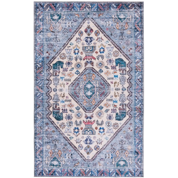 SAFAVIEH Tucson Delora Traditional Machine Washable Area Rug, 9' x 12', Beige/Grey