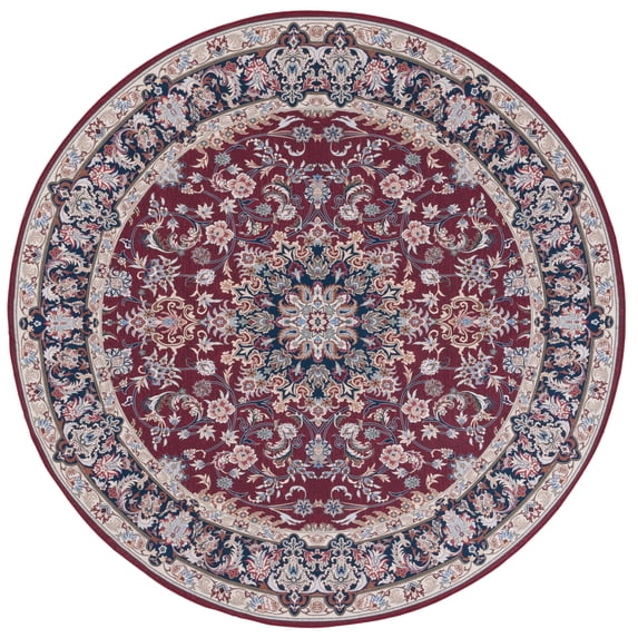SAFAVIEH Tucson Dewayne Oriental Machine Washable Area Rug, Red/Navy, 8' x 8' Round