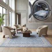 SAFAVIEH Tucson Diego Traditional Machine Washable Area Rug, 5' x 8', Blue/Rust