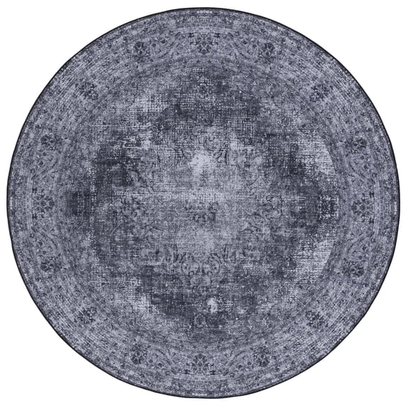 SAFAVIEH Tucson Donovan Oriental Machine Washable Area Rug, Black/Grey, 4' x 4' Round