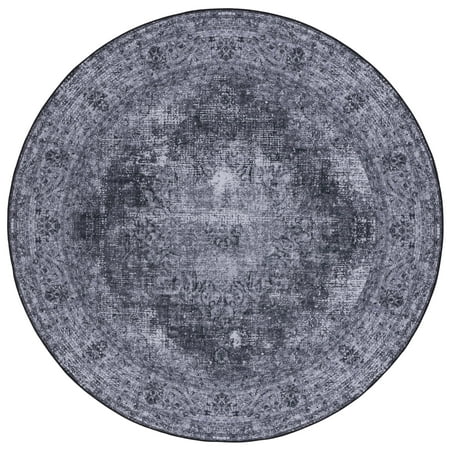 SAFAVIEH Tucson Donovan Oriental Machine Washable Area Rug, Black/Grey, 8' x 8' Round