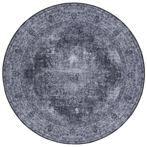 SAFAVIEH Tucson Donovan Oriental Machine Washable Area Rug, Black/Grey, 8' x 8' Round