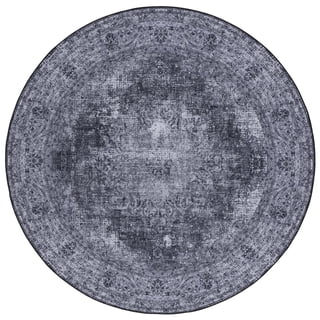 SAFAVIEH Tucson Donovan Oriental Machine Washable Area Rug, Black/Grey, 8' x 8' Round