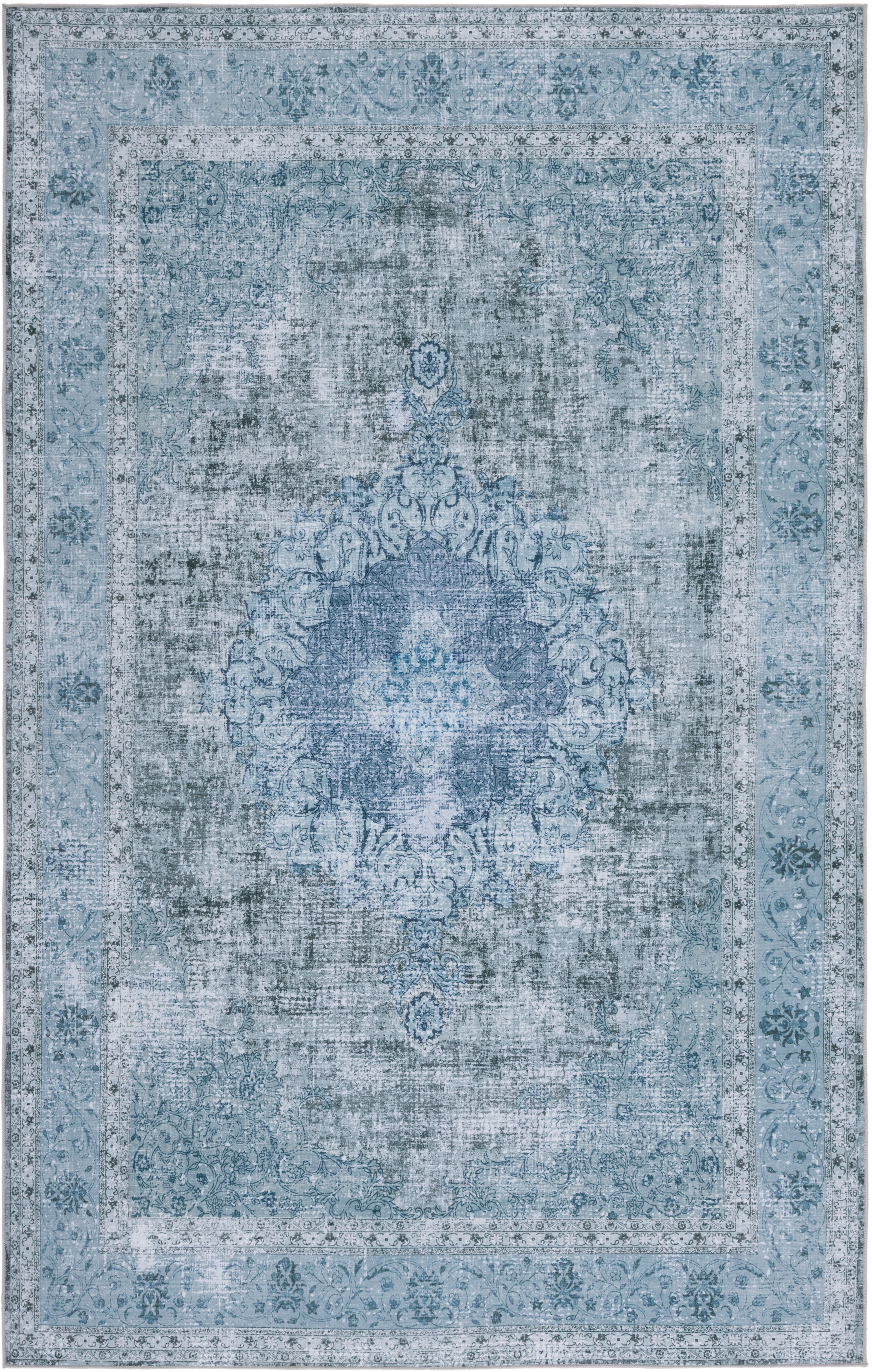 Green Oriental Synthetic Rectangular Washable Area Rug, 2'6" x 4'