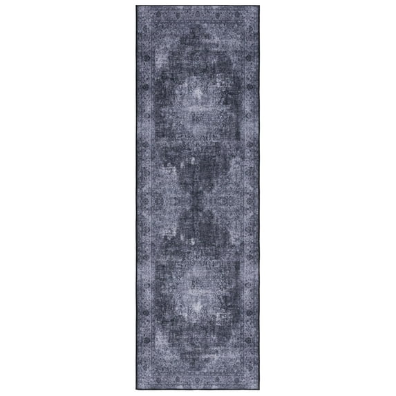 SAFAVIEH Tucson Donovan Oriental Machine Washable Runner Rug, Black/Grey, 2'6" x 16'