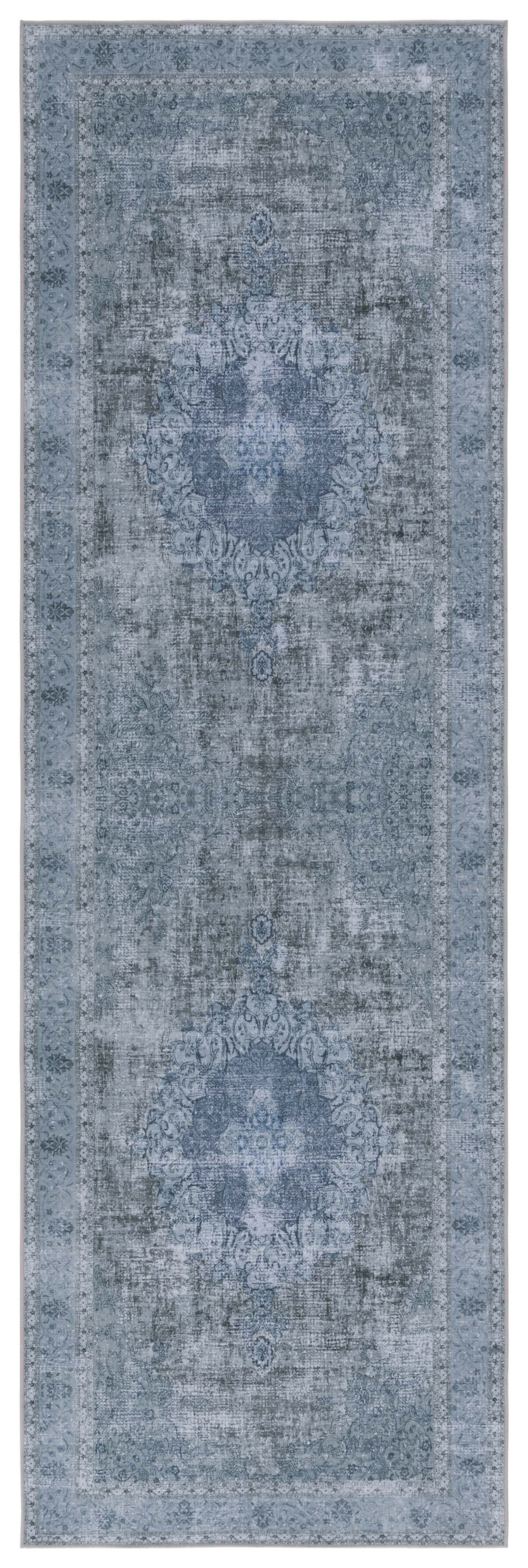 Tucson Donovan Blue and Gray Synthetic Runner Rug, 2'6" x 12'