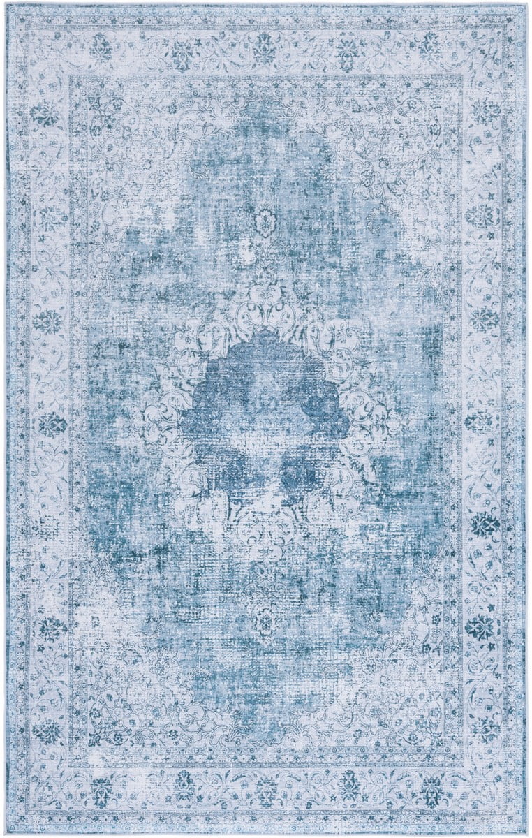 Green and Grey Rectangular Machine Washable Area Rug