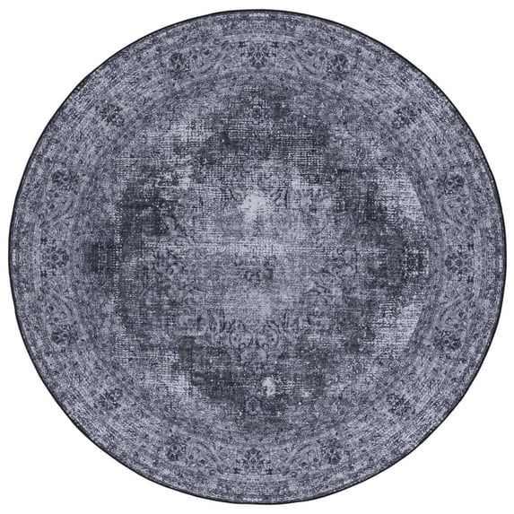 SAFAVIEH Tucson Donovan Traditional Machine Washable Area Rug, 6' x 6' Round, Black/Grey