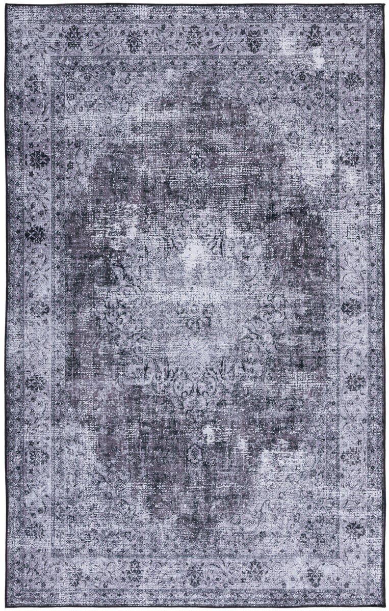 Tucson Black & Grey Non-Slip Washable Square Area Rug, 6' x 9'