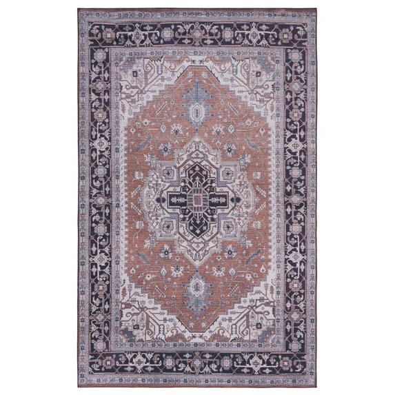 SAFAVIEH Tucson Drew Traditional Machine Washable Area Rug, 3' x 5', Rust/Navy