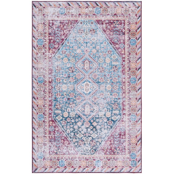 SAFAVIEH Tucson Einri Traditional Machine Washable Area Rug, 6' x 6' Square, Blue/Red