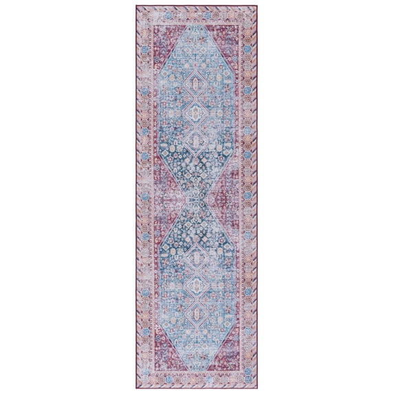 SAFAVIEH Tucson Einri Traditional Machine Washable Runner, 2'6" x 8', Blue/Red