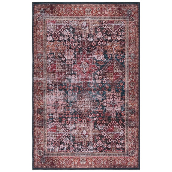 SAFAVIEH Tucson Faith Oriental Machine Washable Area Rug, Rust/Green, 6' x 8'