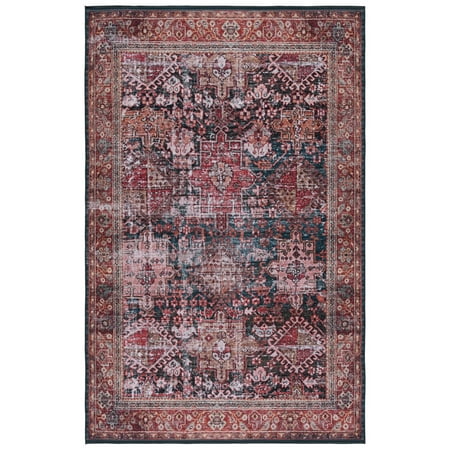 SAFAVIEH Tucson Faith Traditional Machine Washable Area Rug, 3' x 5', Rust/Green