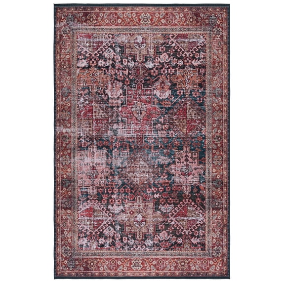 SAFAVIEH Tucson Faith Traditional Machine Washable Area Rug, 5' x 8', Rust/Green