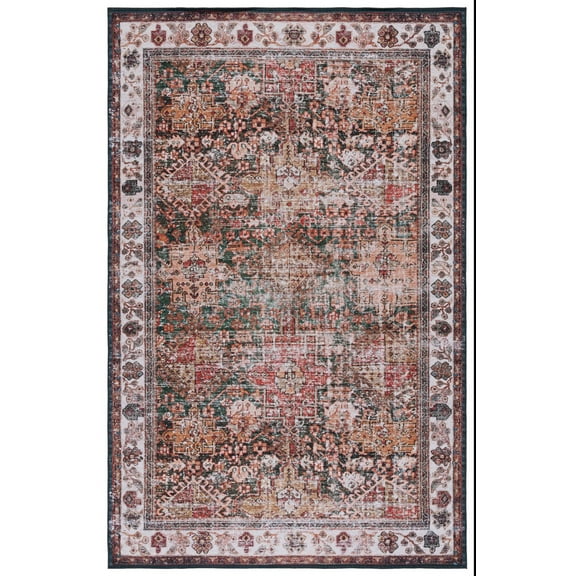 SAFAVIEH Tucson Faith Traditional Machine Washable Area Rug, 6' x 9', Ivory/Green