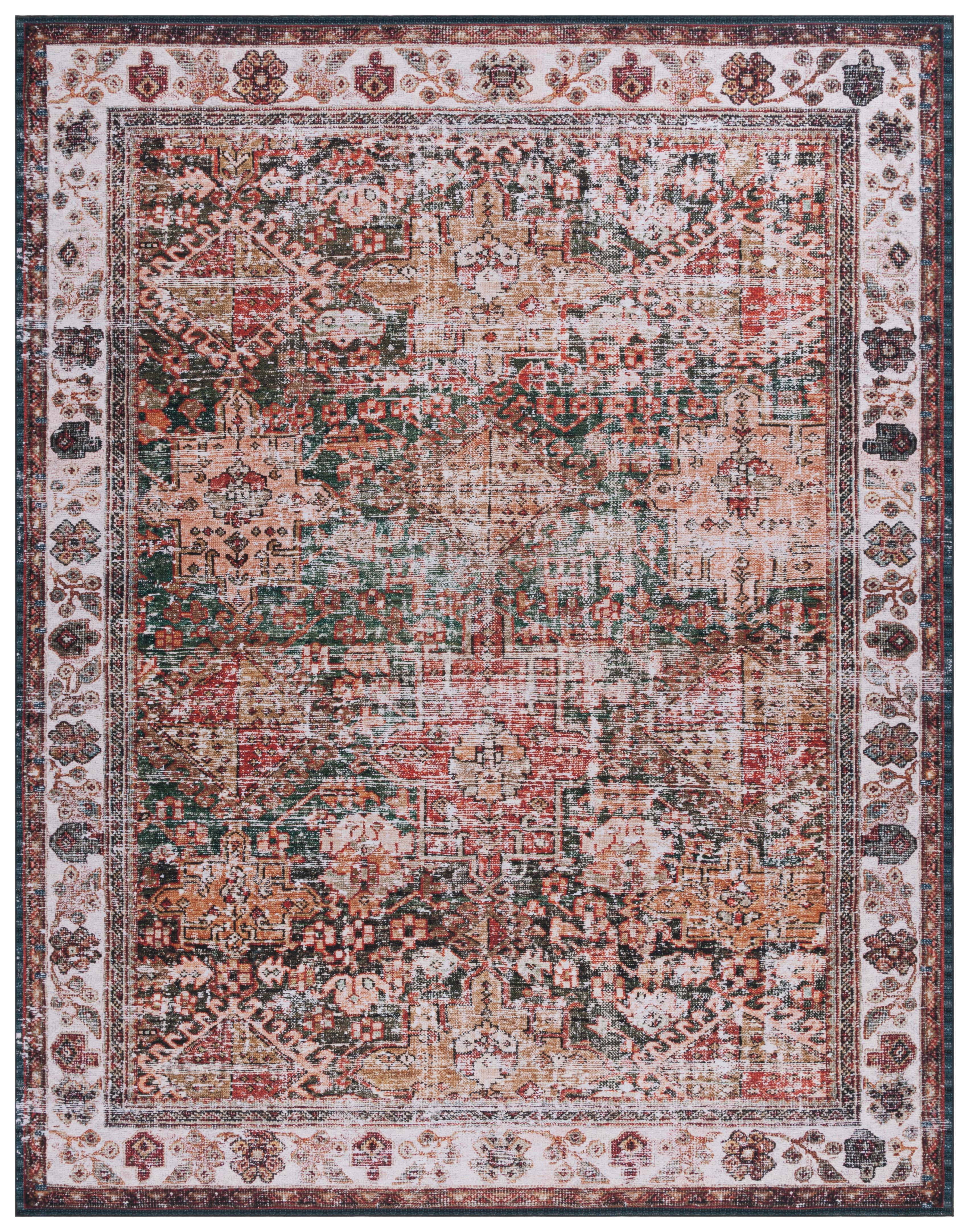 SAFAVIEH Tucson Faith Traditional Machine Washable Area Rug, Ivory/Green, 10' x 14'