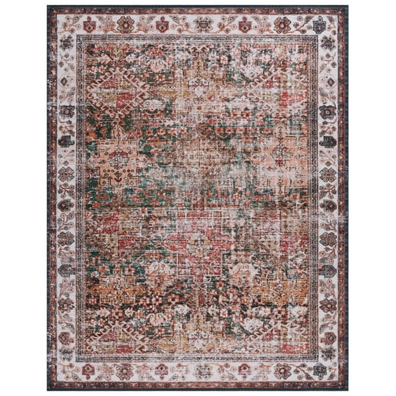 SAFAVIEH Tucson Faith Traditional Machine Washable Area Rug, Ivory/Green, 10' x 14'