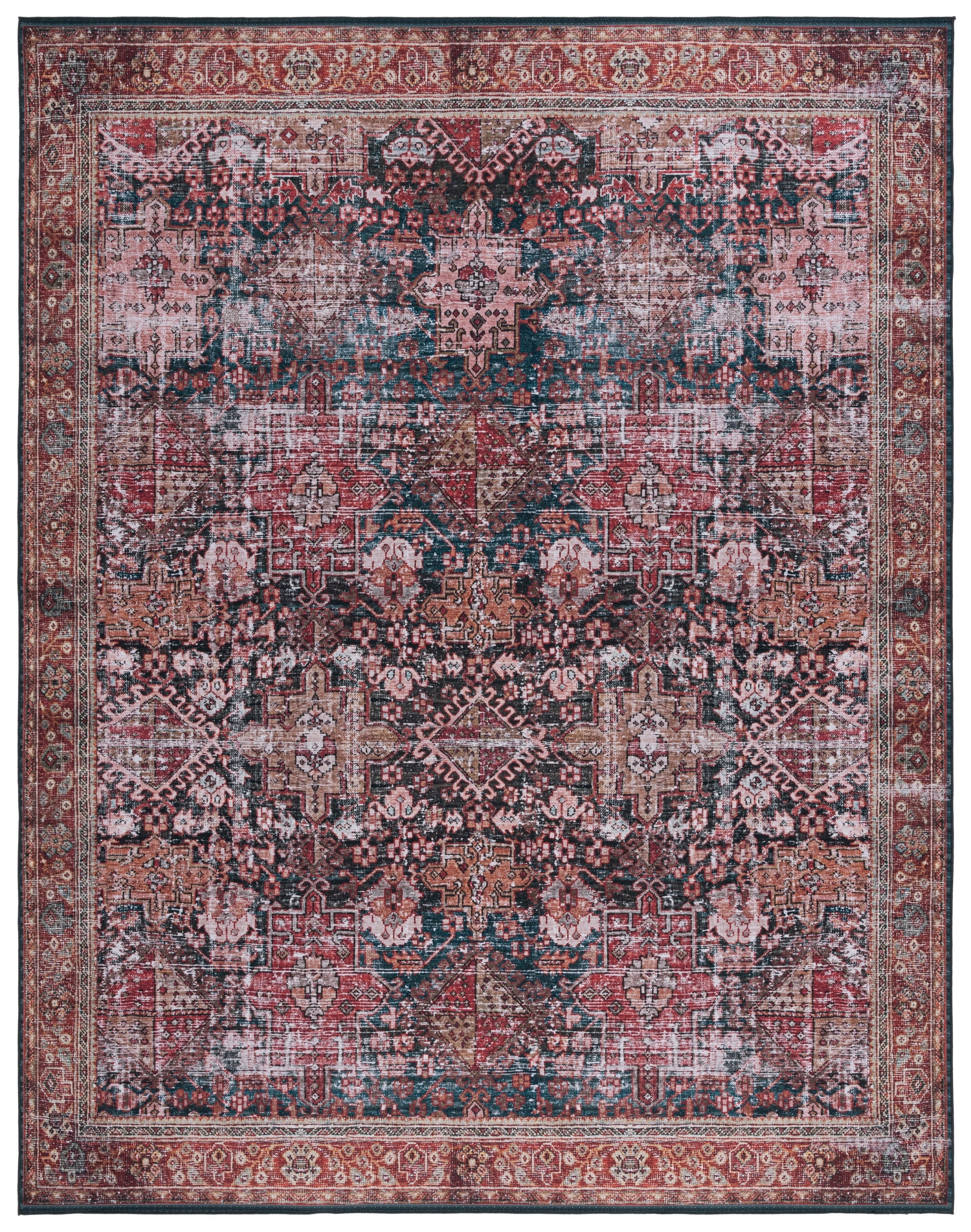 SAFAVIEH Tucson Faith Traditional Machine Washable Area Rug, Rust/Green, 10' x 14'
