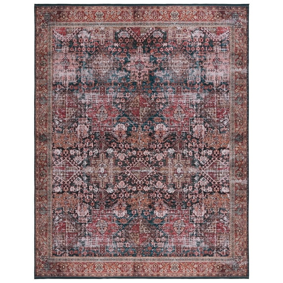 SAFAVIEH Tucson Faith Traditional Machine Washable Area Rug, Rust/Green, 10' x 14'
